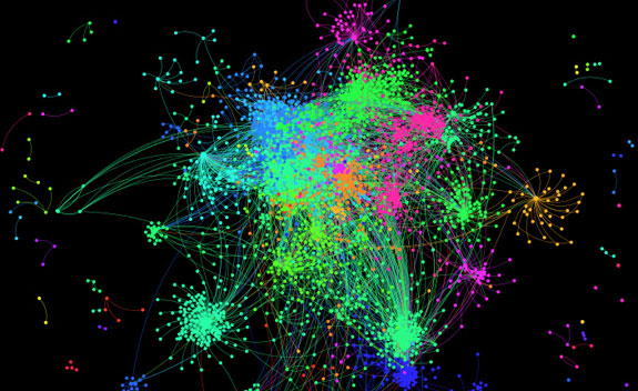 Twitter Communications Network as captured and visualized by Netlytic, one of the the analytic tool being developed at the Dalhousie Social Media Lab. CREDIT: Social Media Lab